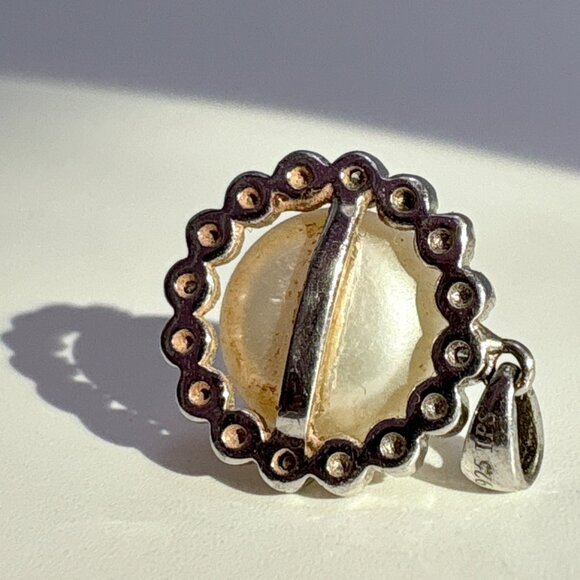 VTG Sterling Silver 925 Pearl & Diamond Halo Pendant Size 0.75" Length - Picture 5 of 8